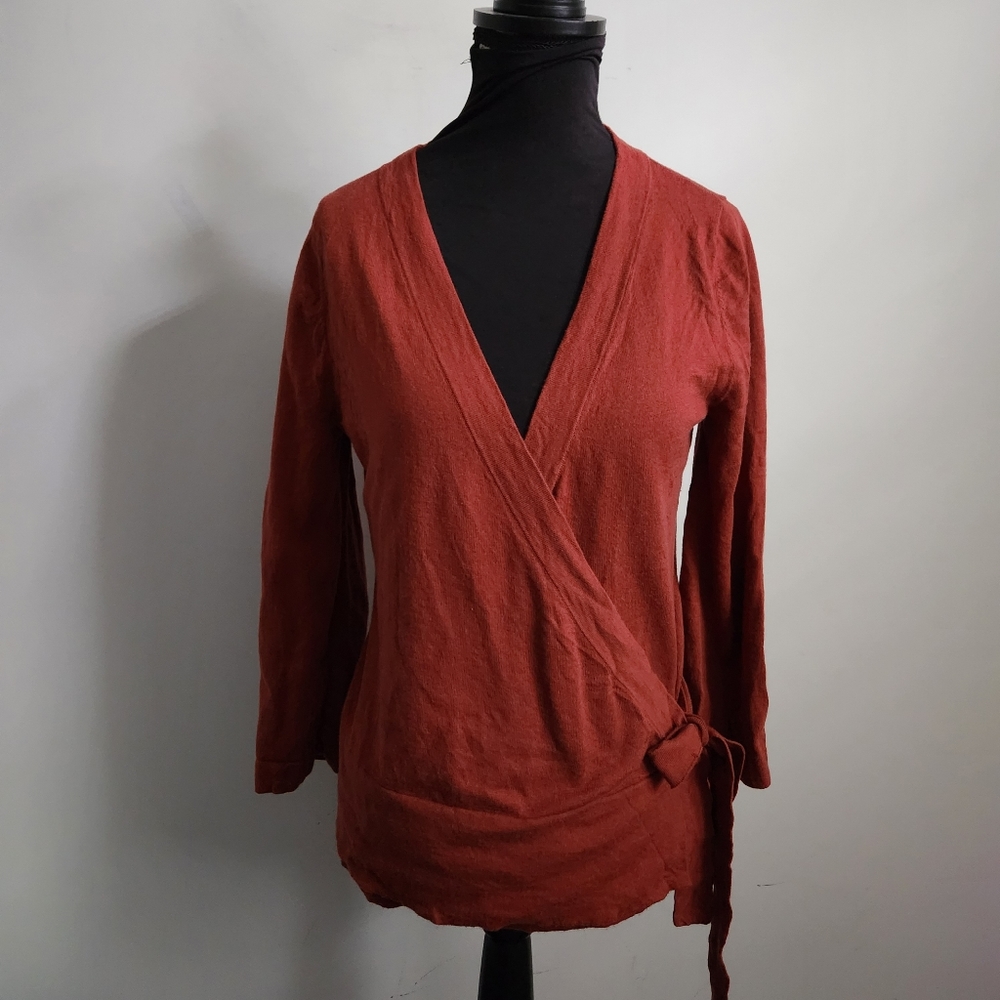 BODEN | Wool cotton wrap sweater cinnamon brown sz 4